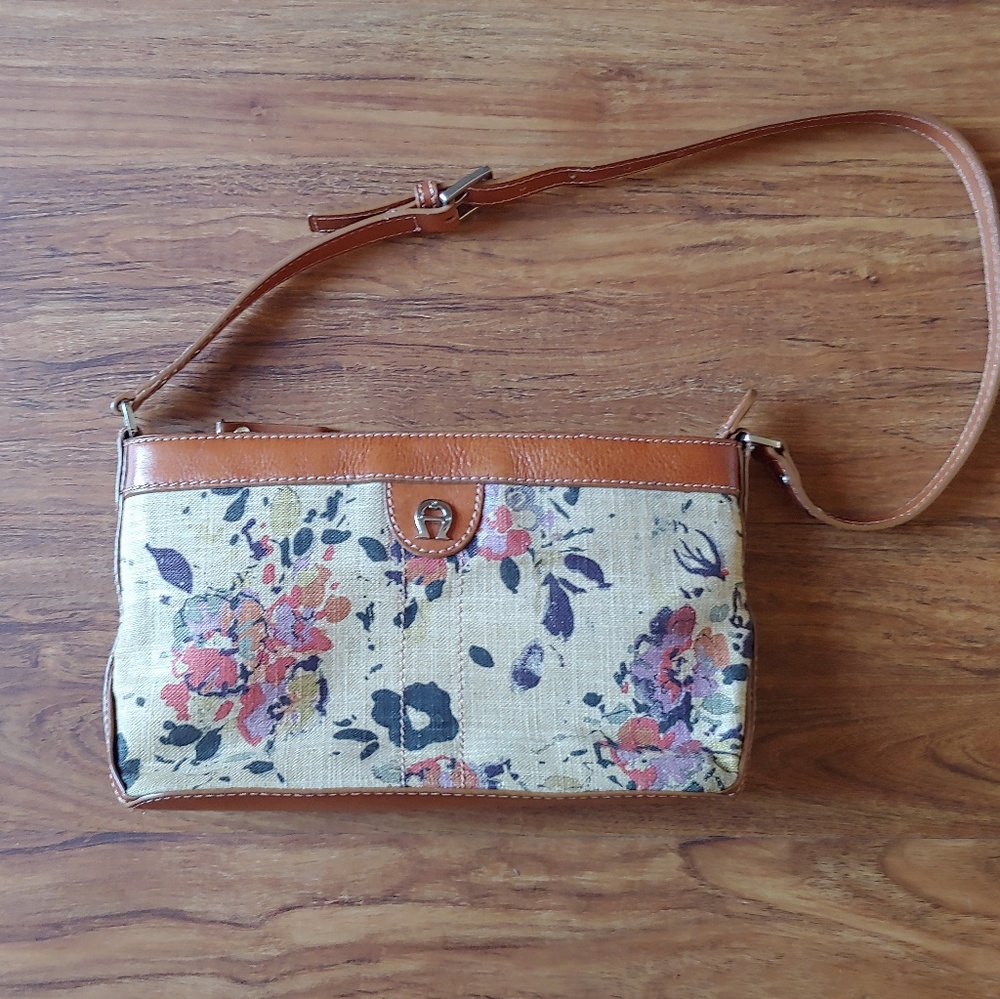 Etienne Aigner Leather & Linen Floral Bag